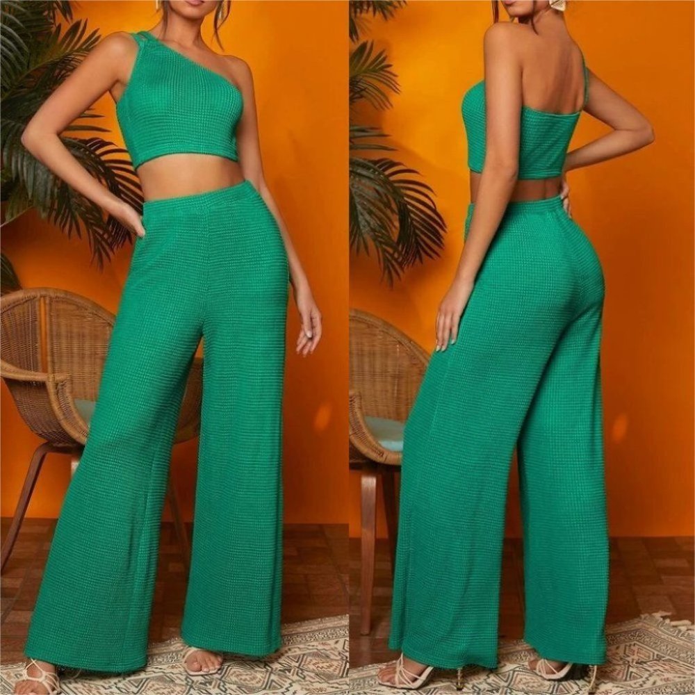 Wide Leg Pants  & One Shoulder Crop Top - Picture 2 of 5